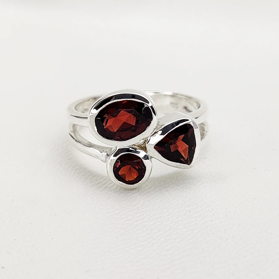 Sterling Silver Natural Garnet Ring - Engagement, Promise, Gemstone Ring, Anniversary, Birthday Valentine's Gift For Her, Girlfriend, Wife