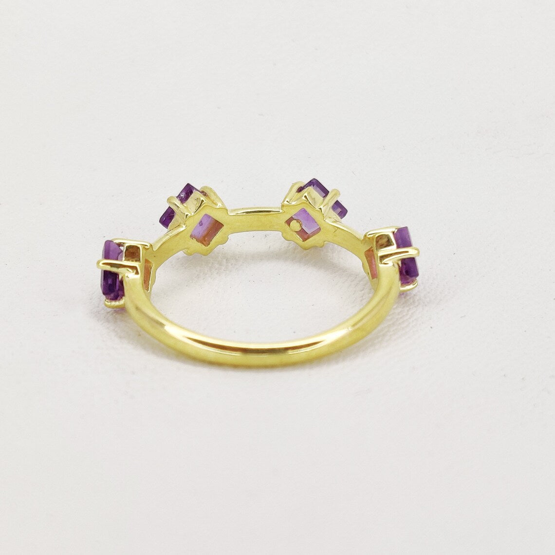 Amazing Amethyst Square Faceted Gemstone Studded Gold Plated - 925 Sterling Silver Ring