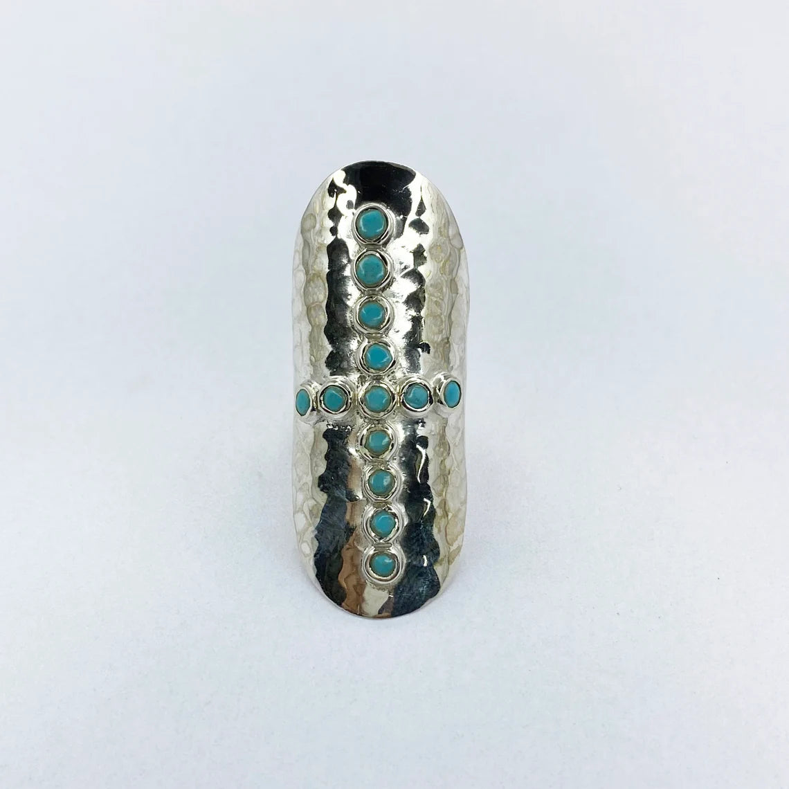Extremely Large and Original Silver Bohemian Ring, Turquoise Cross Ring, Turquoise Cross 925 Sterling Silver Rii