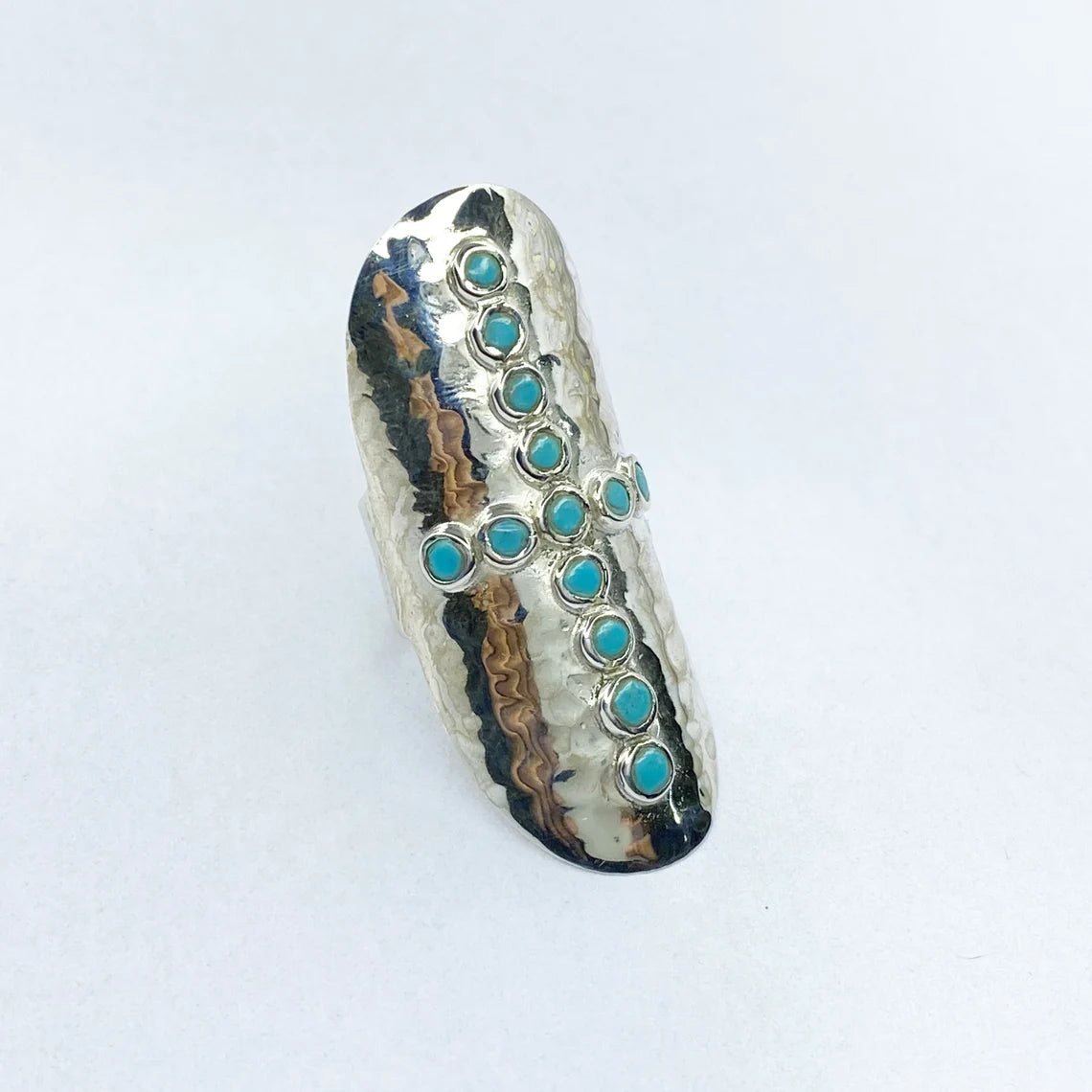 Extremely Large and Original Silver Bohemian Ring, Turquoise Cross Ring, Turquoise Cross 925 Sterling Silver Rii