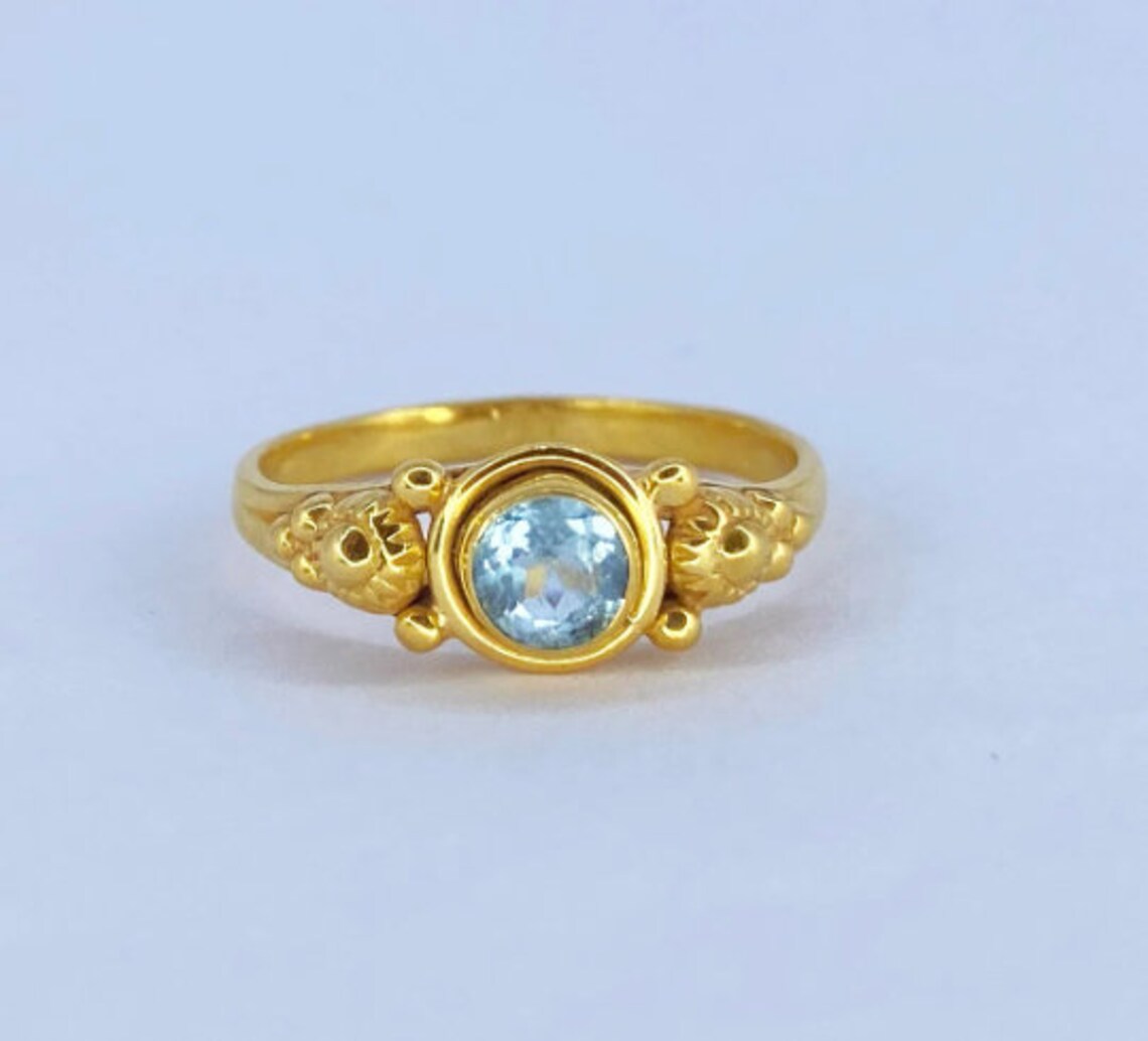 Round Blue Topaz Ring, Blue Topaz Gemstone Ring