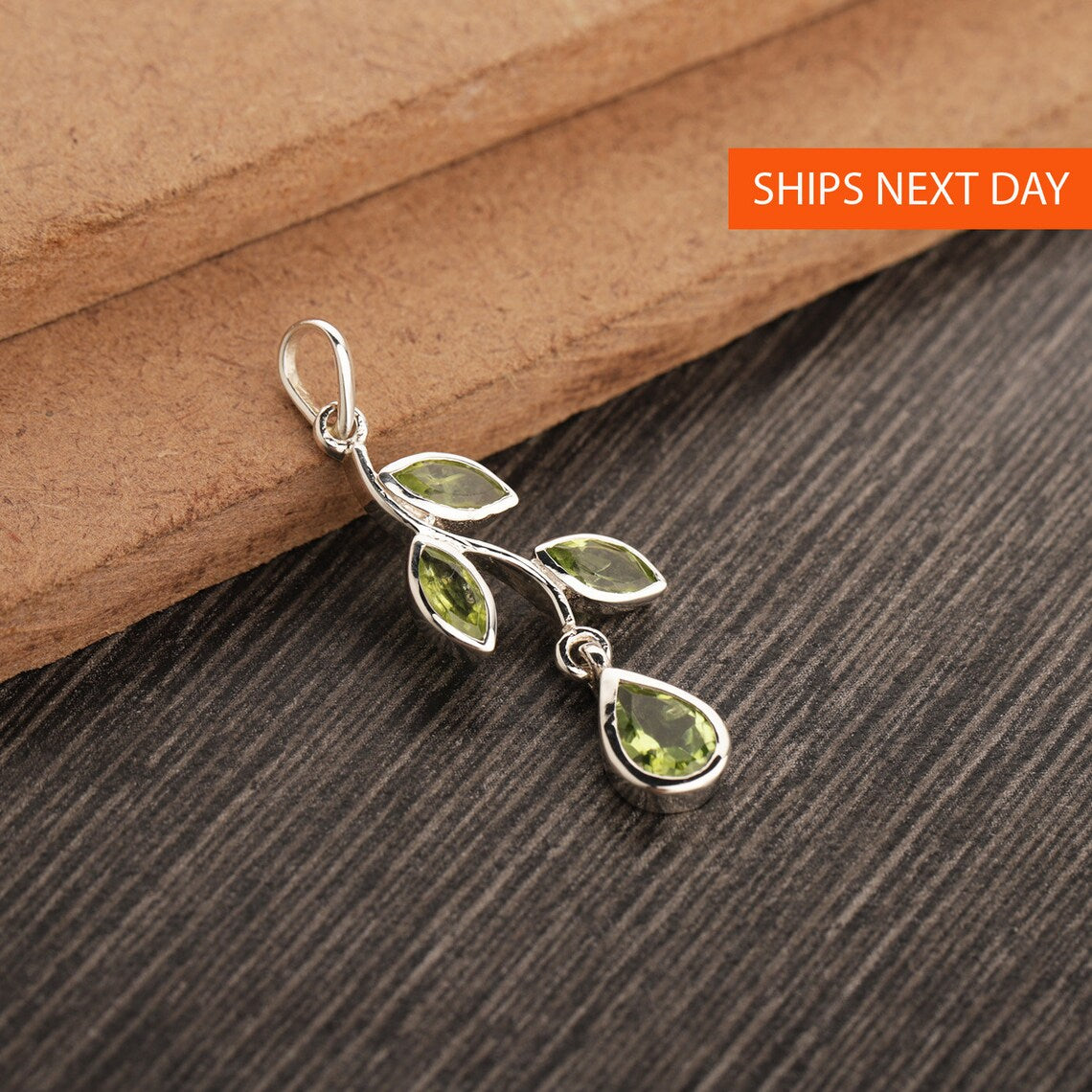 Natural Peridot Pendant, Sterling Silver Green Peridot Necklace, August Birthstone, Natural Gemstone Necklace, Leaf Marquise Pear Pendant