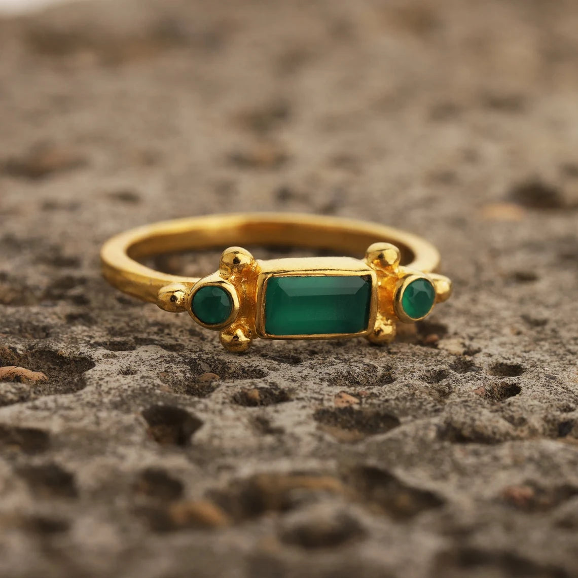 Green Onyx Gold Plated Ring - Green Baguette onyx ring - multi green onyx ring all size rings handmade