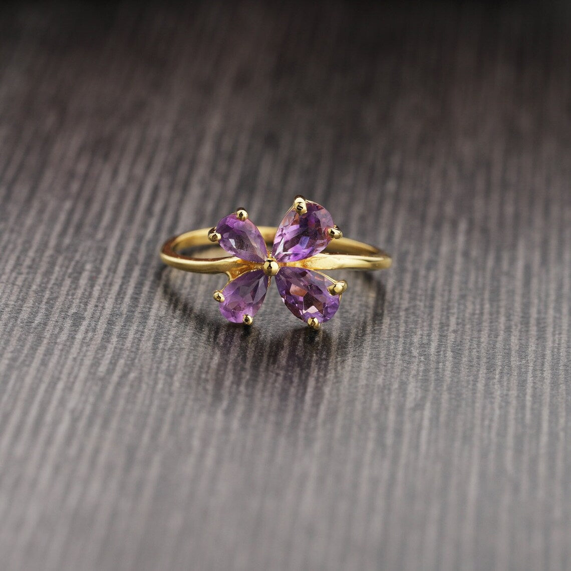 Amethyst Gold Plated Flower Ring, 925 Sterling Silver Ring