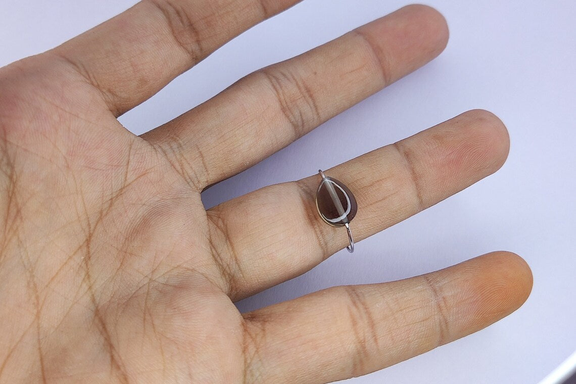 Smoky Quartz Drilled Setting Ring, Smoky Quartz Wire Wrap Ring- Pear Smoky Ring