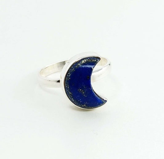 Lapis Crescent Moon Ring, Lunar Ring, December Birthstone