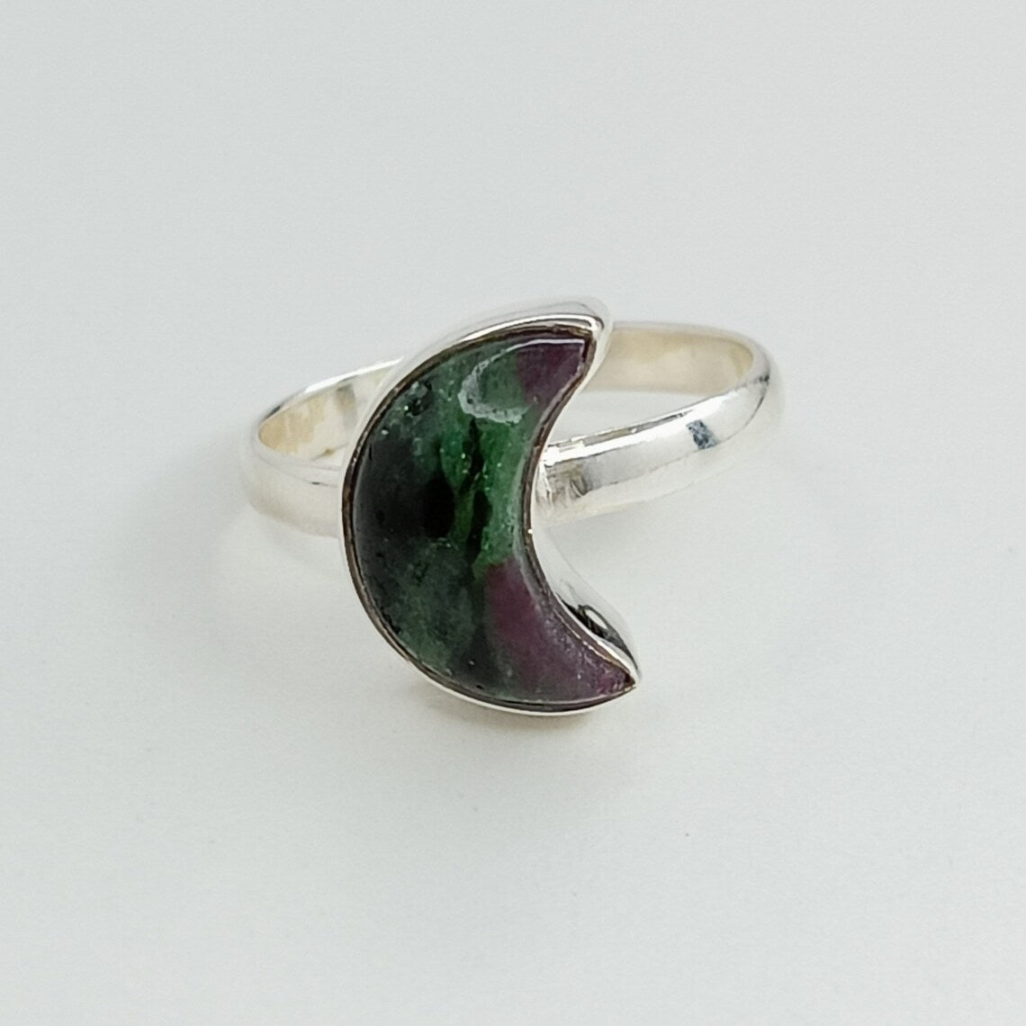 925 Sterling Silver - Ruby, Lapis, Malachite, Green Onyx Crescent Moon Statement Rings