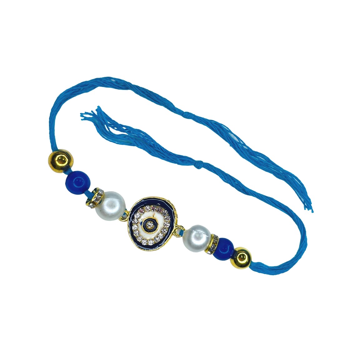 Blue Polki Bracelet - Pearl Zircon Rakshabandhan Rakhi - Thread Bracelet
