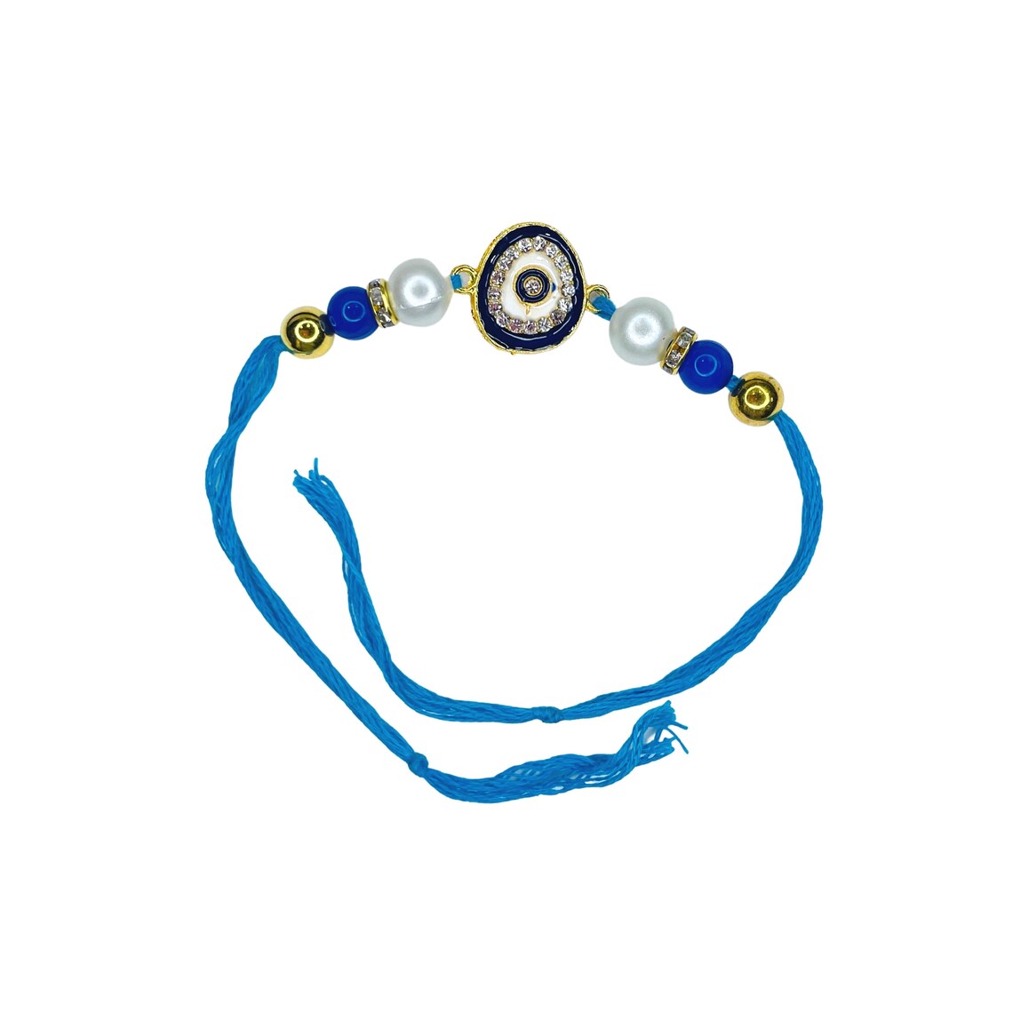 Blue Polki Bracelet - Pearl Zircon Rakshabandhan Rakhi - Thread Bracelet