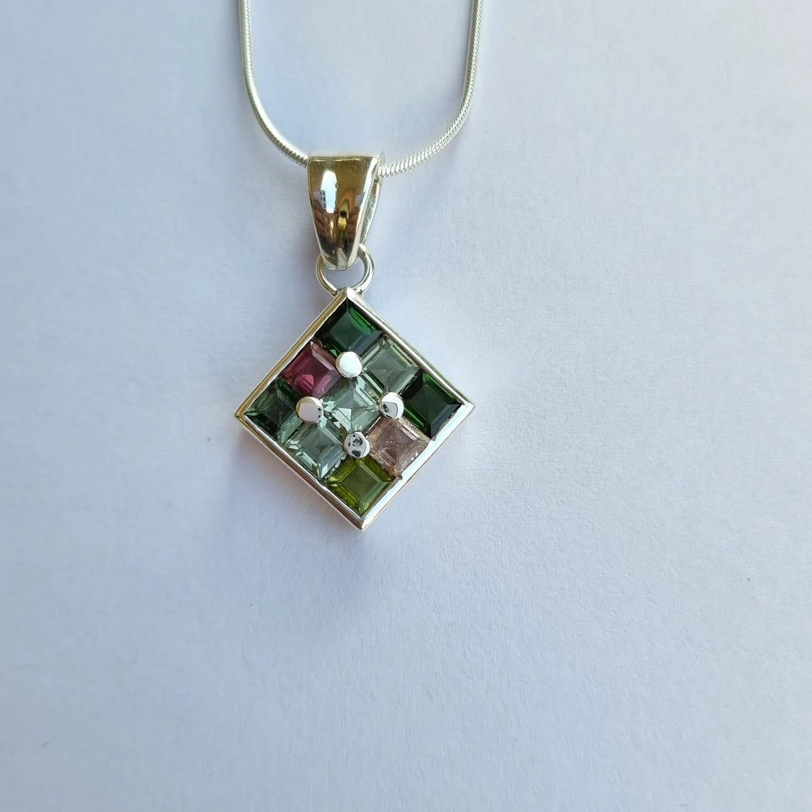 Natural Green Tourmaline Pendant, 925 Sterling Silver Tourmaline Gemstone pendant, Multi Tourmaline Silver Necklace