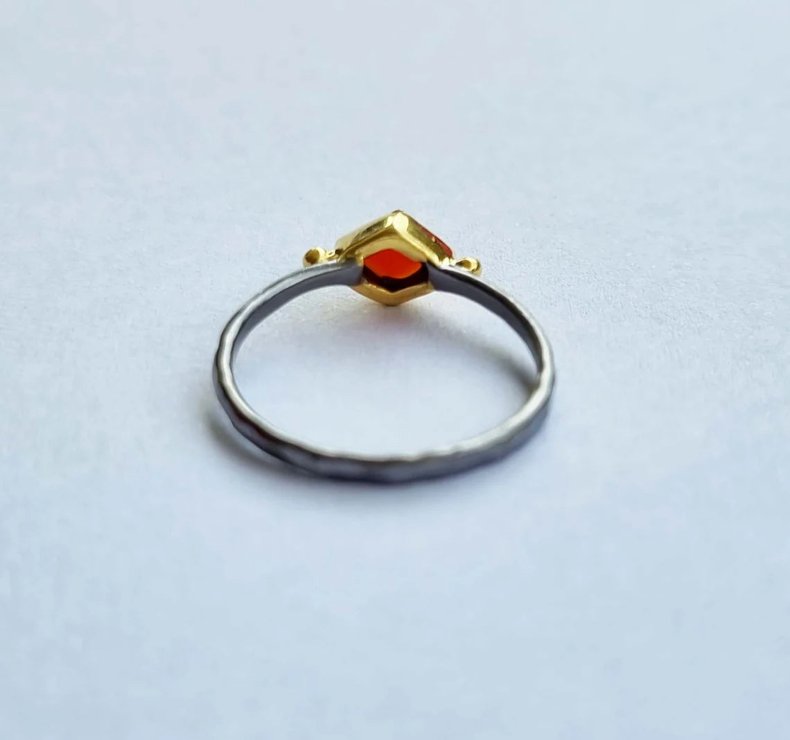 Carnelian Oxidized Ring, Carnelian Gemstone Ring, Carnelian Dainty Ring, Delicate Ring, Dainty Ring, August Birthstone Ring