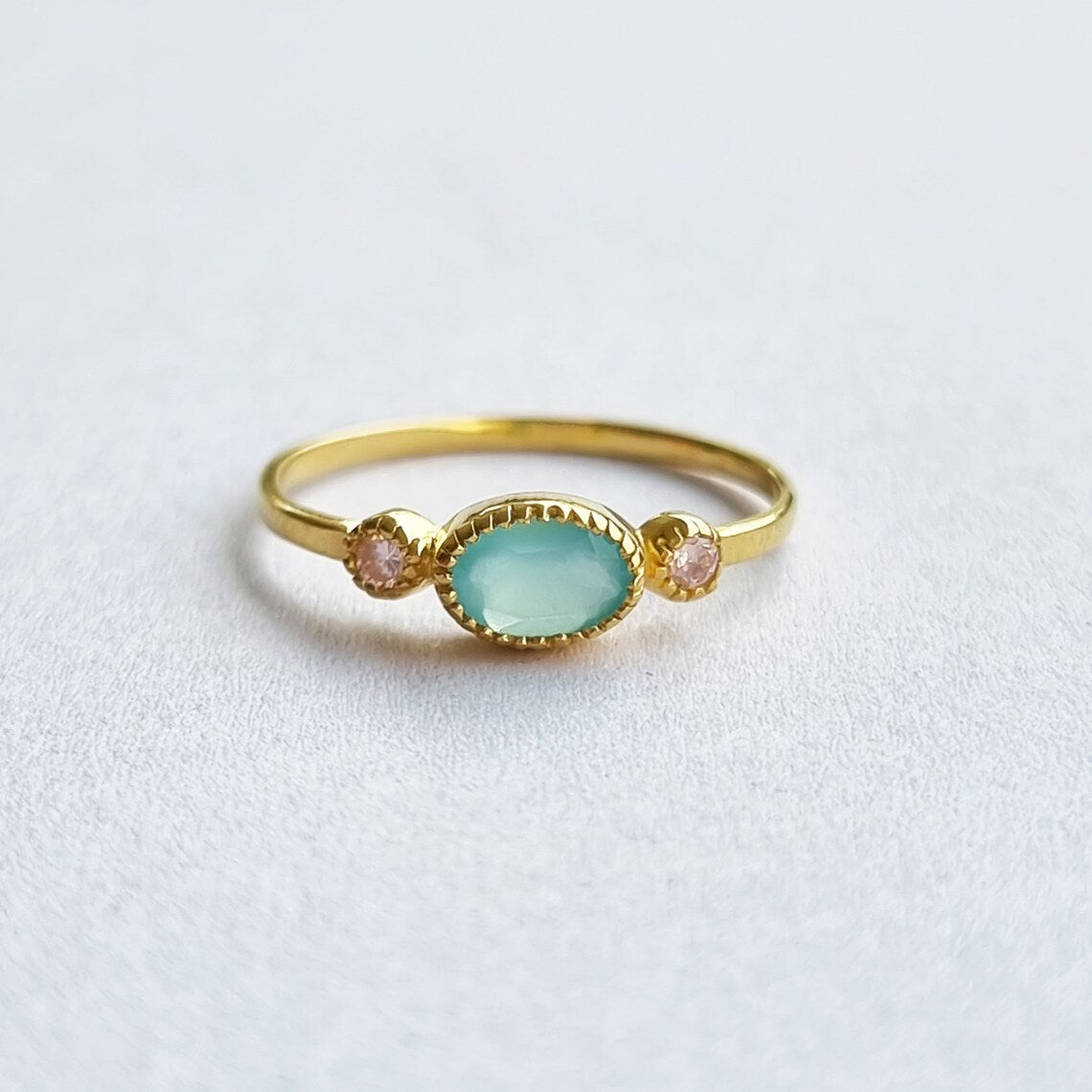 Purple and Aqua chalcedony gemstone ring, Pink Aqua Chalcedony Gold Ring,Minimalist Ring