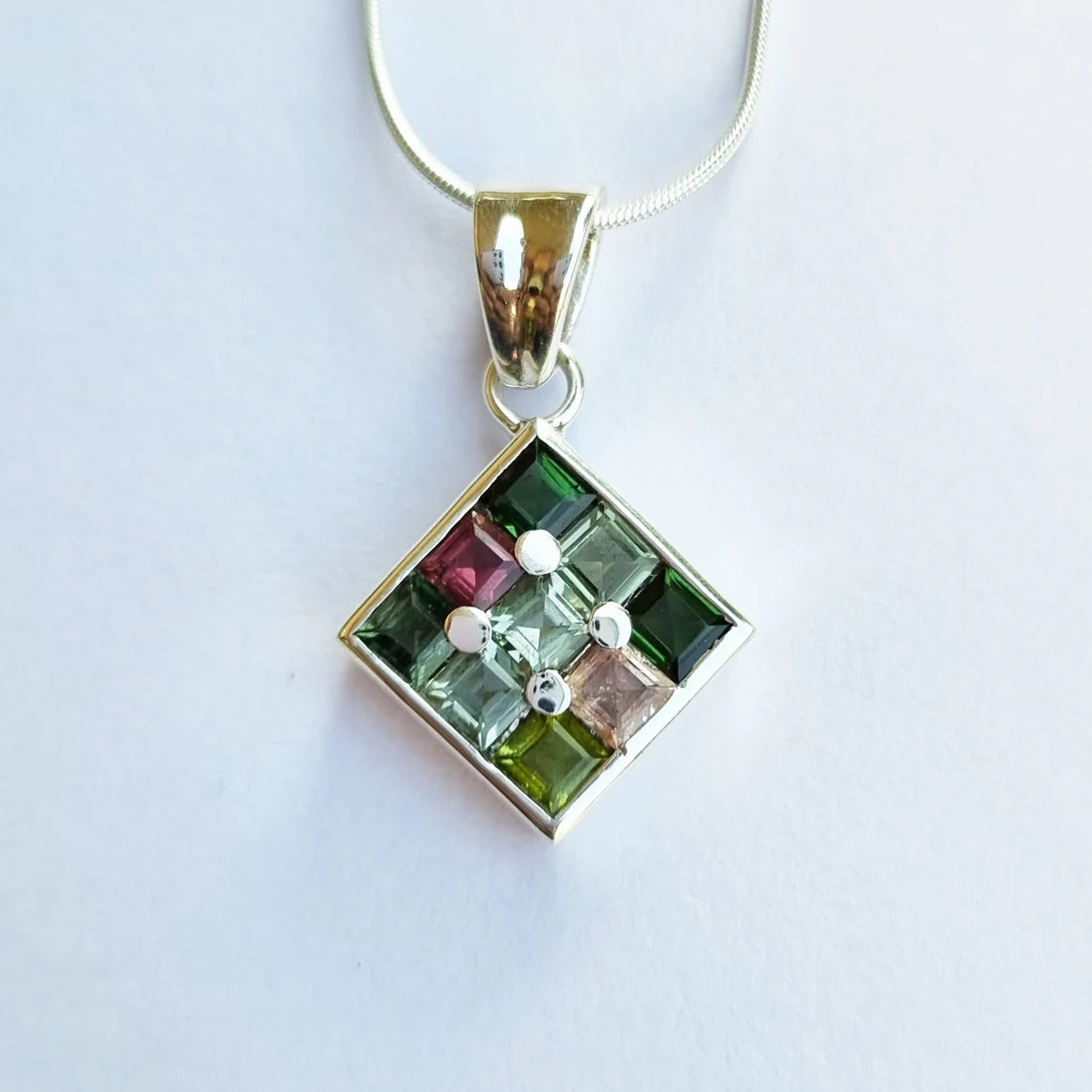Natural Green Tourmaline Pendant, 925 Sterling Silver Tourmaline Gemstone pendant, Multi Tourmaline Silver Necklace