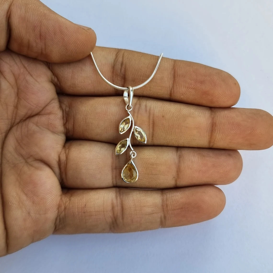 Natural Citrine Pendant - Leaf Citrine Pendant - Multi Citrine Pendant - Citrine Gemstone Pendant - Citrine Silver Pendant