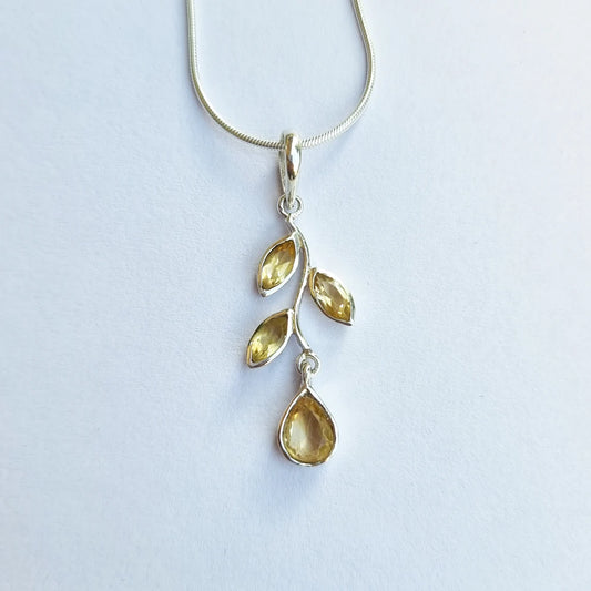 Natural Citrine Pendant - Leaf Citrine Pendant - Multi Citrine Pendant - Citrine Gemstone Pendant - Citrine Silver Pendant