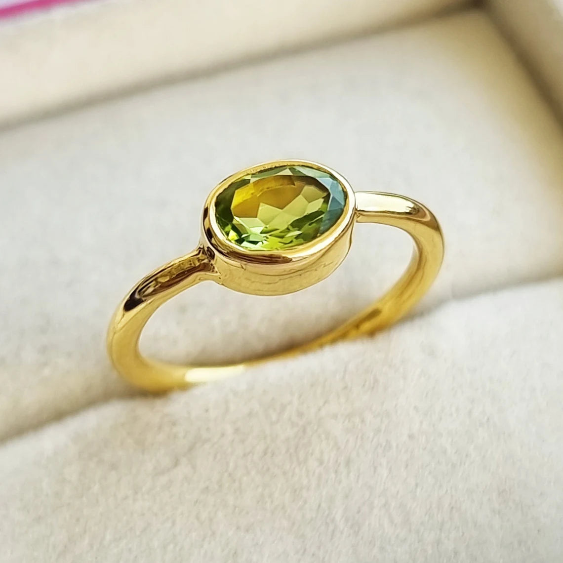 Natural Peridot Oval Gold Ring, Citrine Oval Gold Ring, Oval Cut Blue Topaz Gold Ring, August Birthstone, Jewelry, Green Peridot Gemstone,