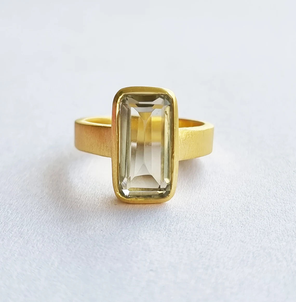 Green Amethyst Gold Statement Ring, 925 Silver ring, Emerald Cut Ring, Gemstone ring ,Dainty ring, Women's ring, Gift for her