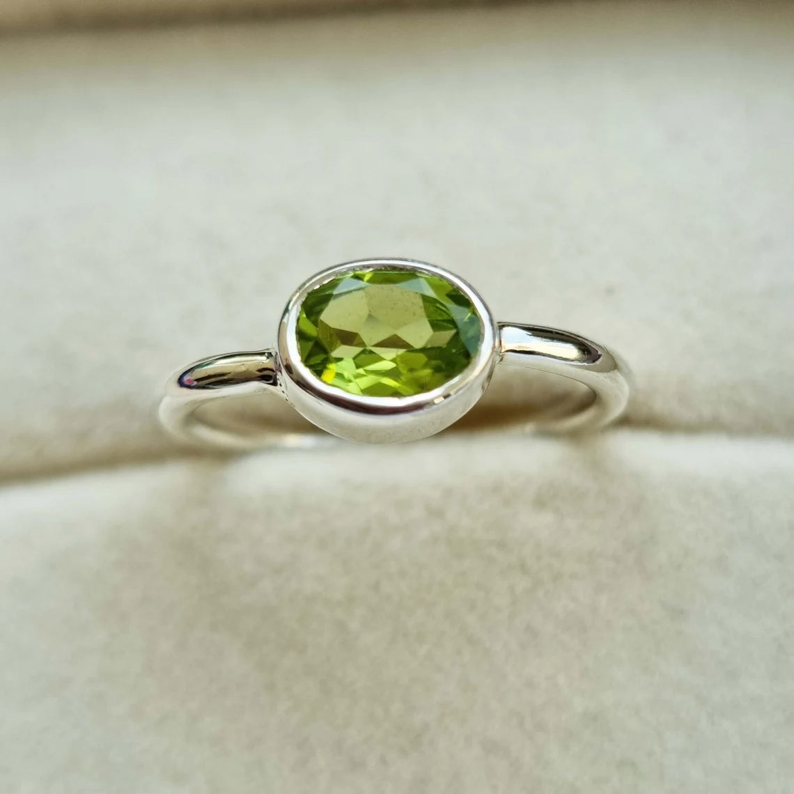 Oval Green Peridot Ring, Natural Citrine Silver Ring, Blue Topaz Gemstone Ring, August Birthday Gift for Her, Green Solitaire Gemstone Ring