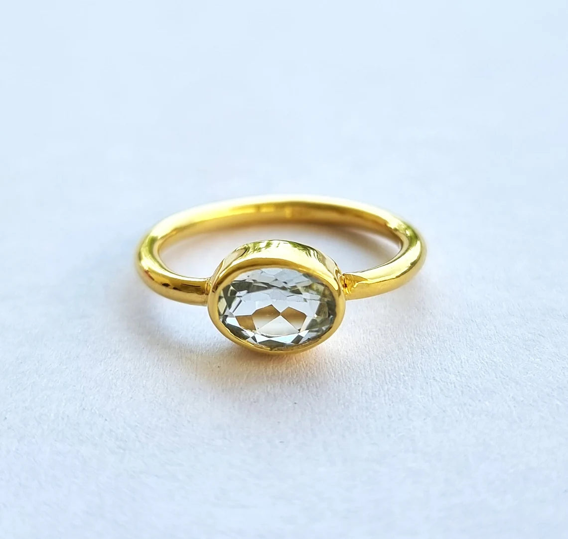 Natural Swiss Blue Topaz Gold Ring- Blue Topaz Square Ring -December Birthstone Ring- Gemstone Stacking Minimalist Ring - Birthstone Ring