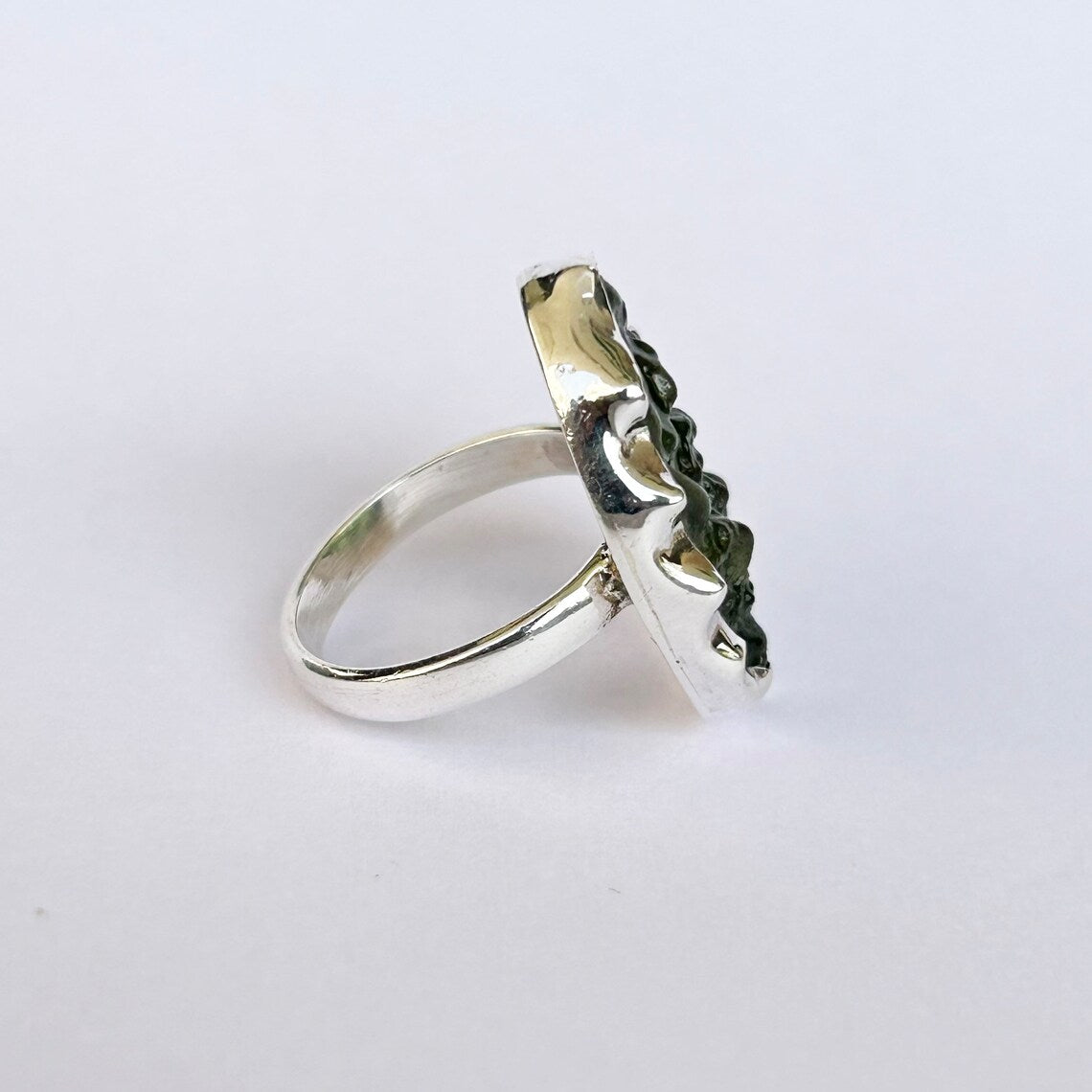 Raw Moldavite Ring - Natural Moldavite Ring - Sterling Silver Green Moldavite Ring - Moldavite Gemstone Silver Ring, Handmade Moldavite Ring