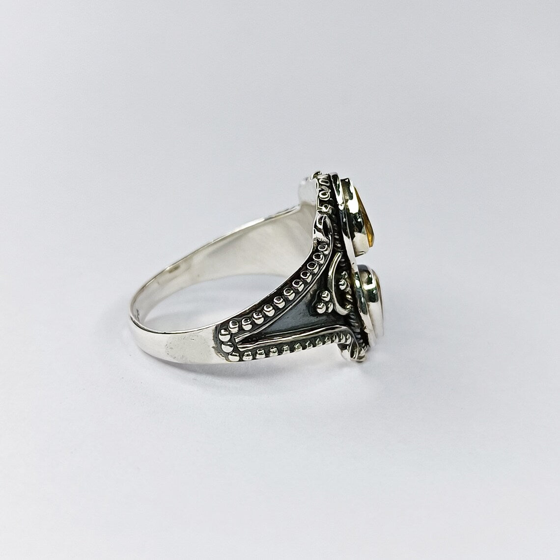 Natural Citrine Pear Gemstone Ring, Designer Handmade Two Stone Silver Ring Natural Citrine Ring, 925 Sterling Silver Ring