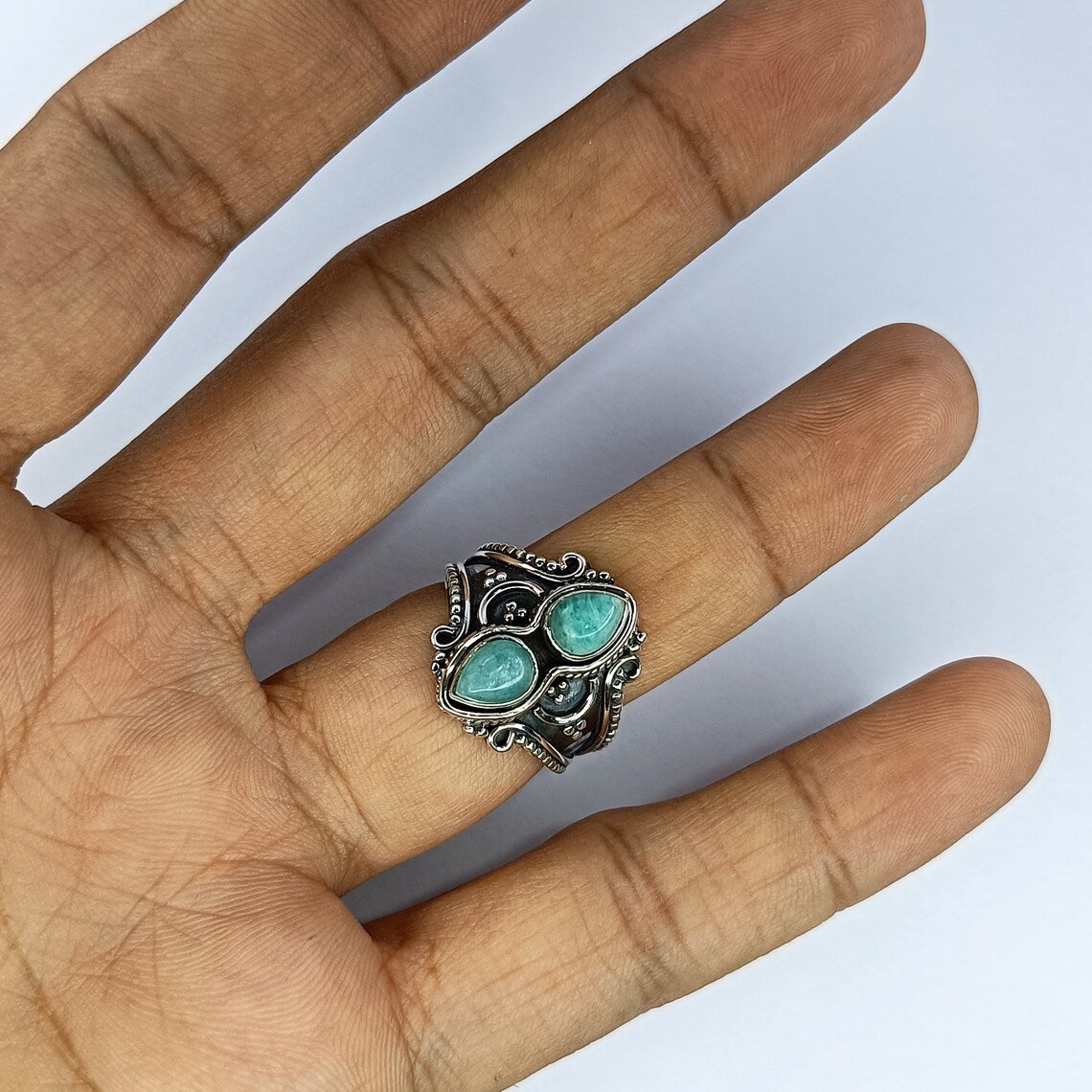 Larimar Ring, 925 Sterling Silver Ring, Blue Gemstone Ring, Women Silver Ring, Boho Ring, Handmade Ring, Promise Ring, Personalized Gifts