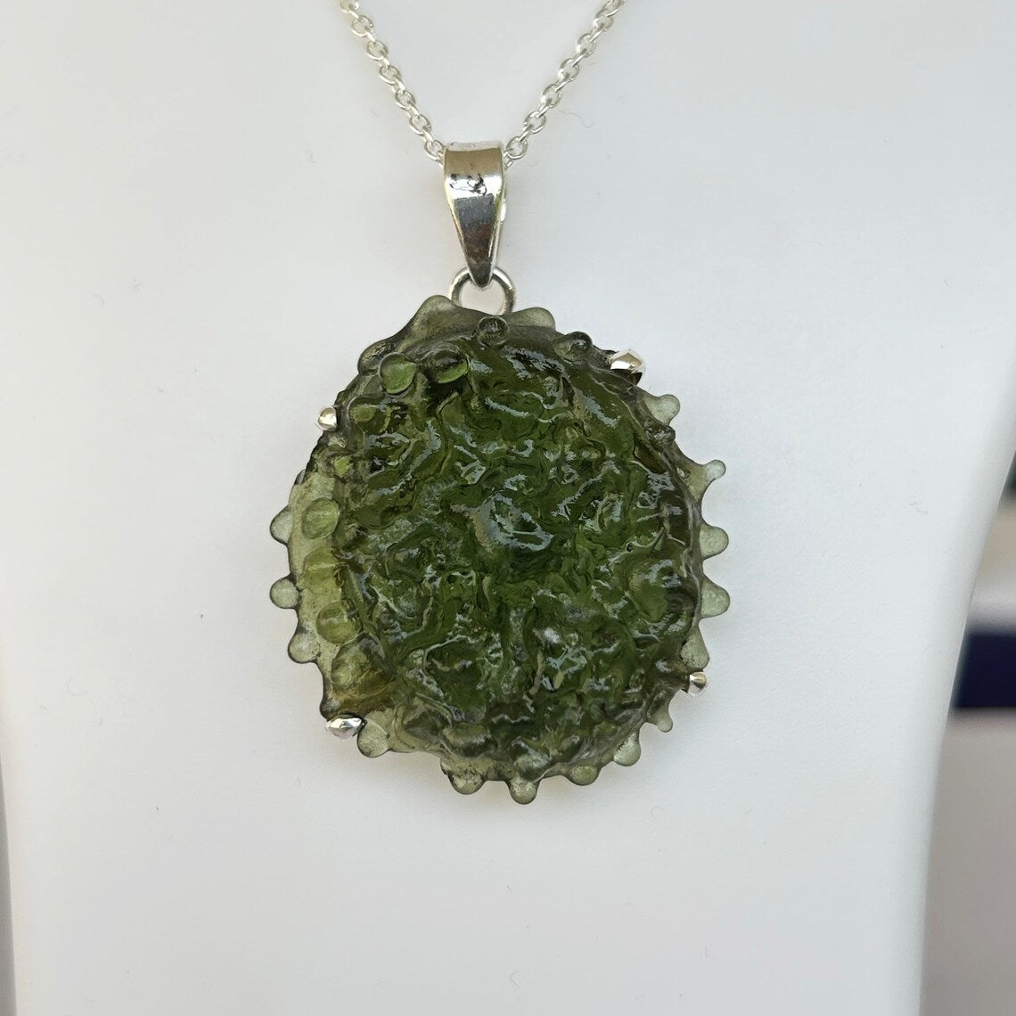 Natural Green Moldavite Sterling Silver Pendant