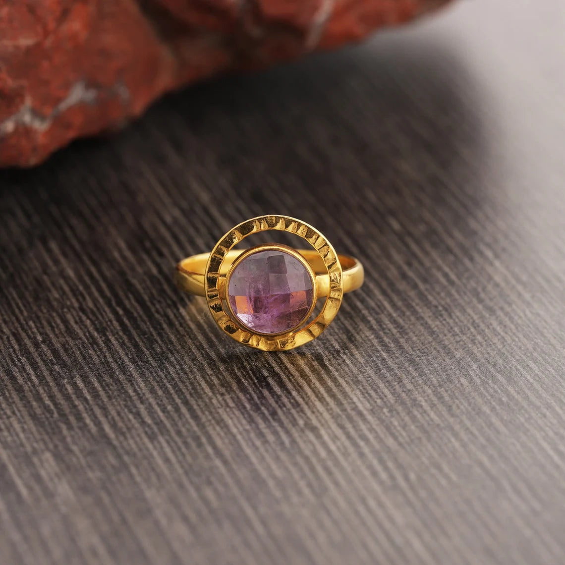 Natural Purple Amethyst Ring - Amethyst Gold Ring - 925 Sterling Silver Amethyst Ring, Ring for Women, Stacking Ring, Minimalist Ring
