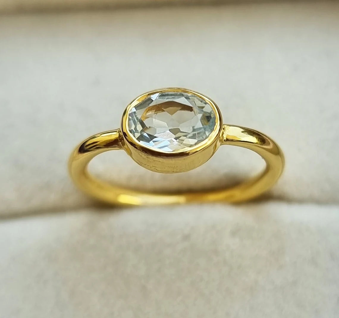 Natural Swiss Blue Topaz Gold Ring- Blue Topaz Square Ring -December Birthstone Ring- Gemstone Stacking Minimalist Ring - Birthstone Ring