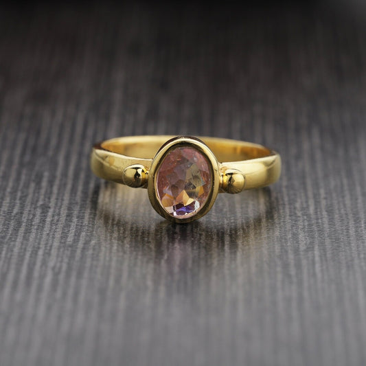 Pink Tourmaline Ring Sterling Silver Ring, October Birthstone Ring, Girlfriend Gift, Oval Stone Stacking Ring for Women, Minimalist Jewelry