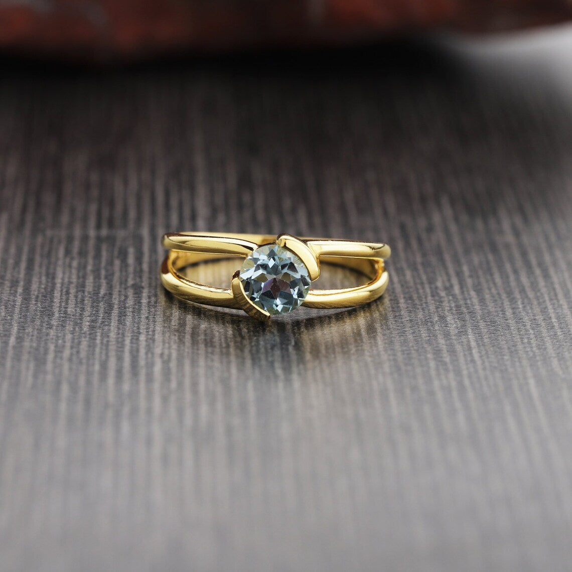Round Blue Topaz Ring - Natural Blue Topaz Gemstone Ring - Round Shape Ring - Handmade Dainty Ring