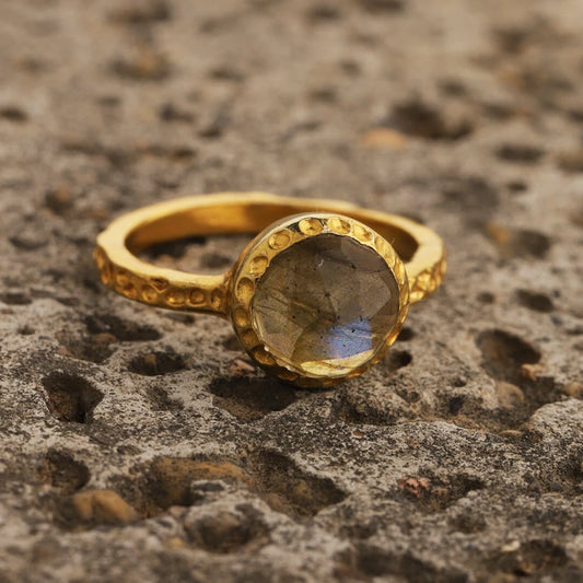 Labradorite Ring - Round Ring - Bezel set ring - Gemstone Ring - Stacking Ring - Gold Ring - jewelry 18k Gold Plated Antique Dott Finished