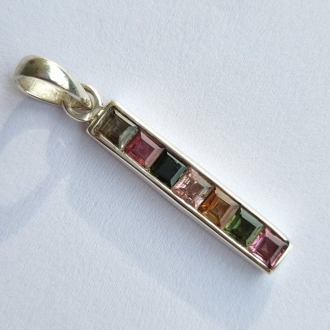 Natural Multi Tourmaline Silver Pendant