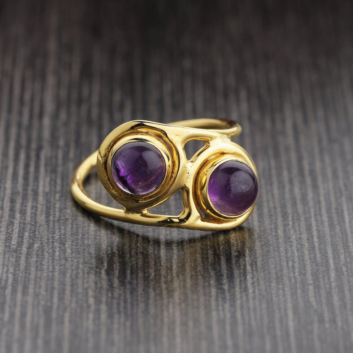 Purple Amethyst Ring, February Birthstone Ring, Purple Ring for her, Stacking Ring, Gold Plated, Round Ring, birthday gift, stackable ring