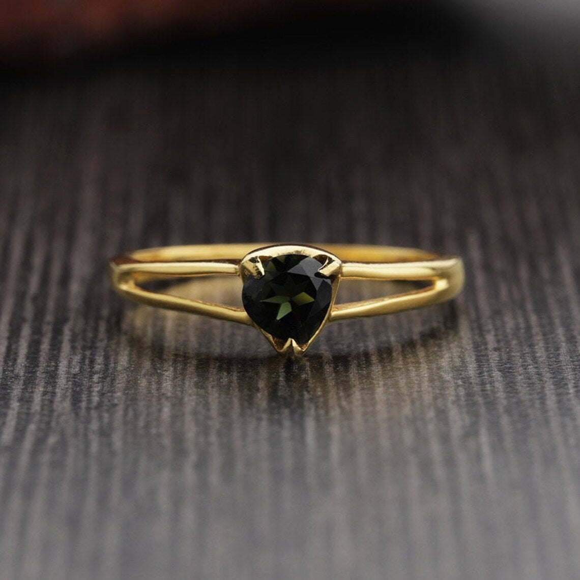 Green Tourmaline Heart Ring - Delicate Gold Ring - Natural Tourmaline stacking Ring - All size ring Birthstone Ring