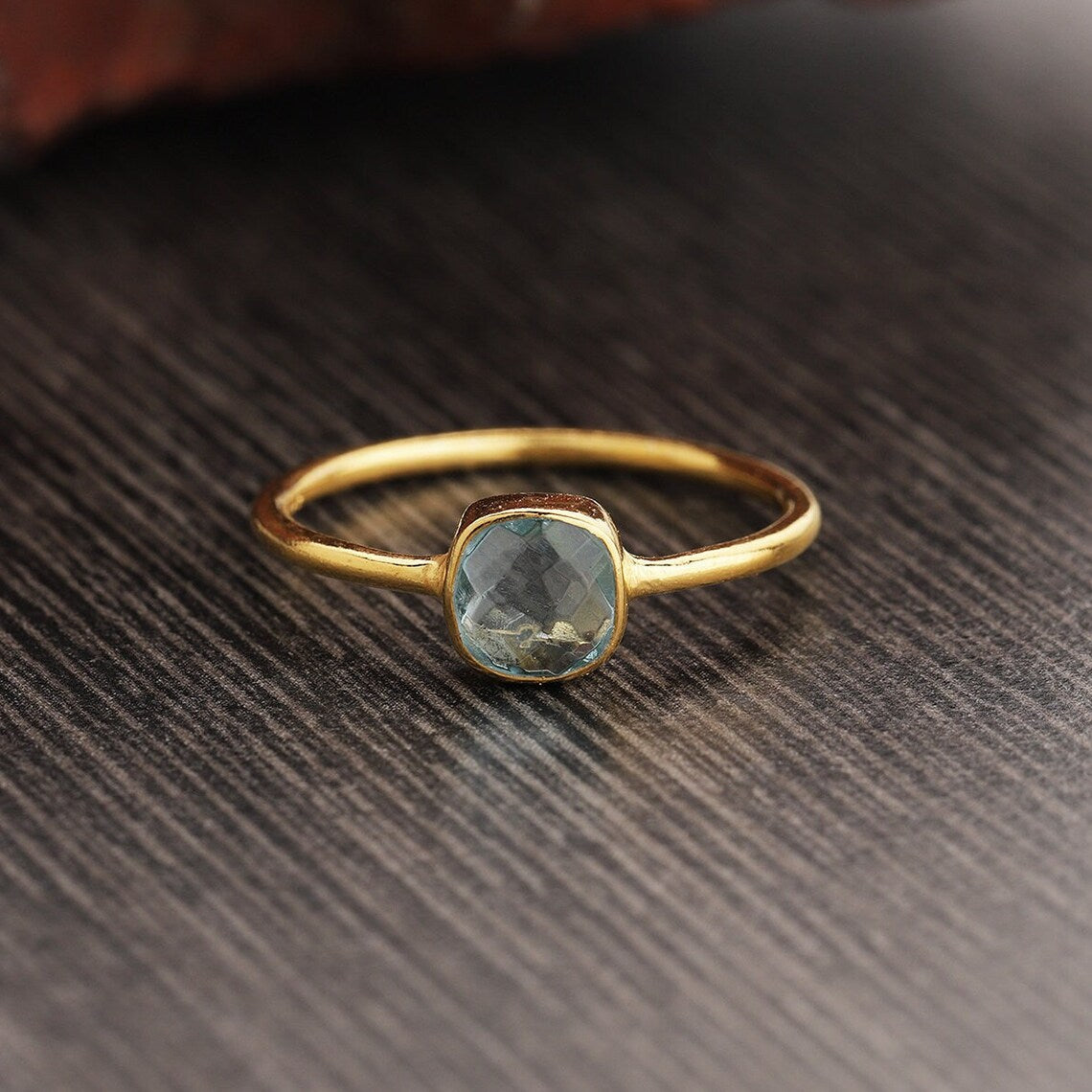 Blue Topaz Studded 925 Sterling Silver with Gold Plated Ring