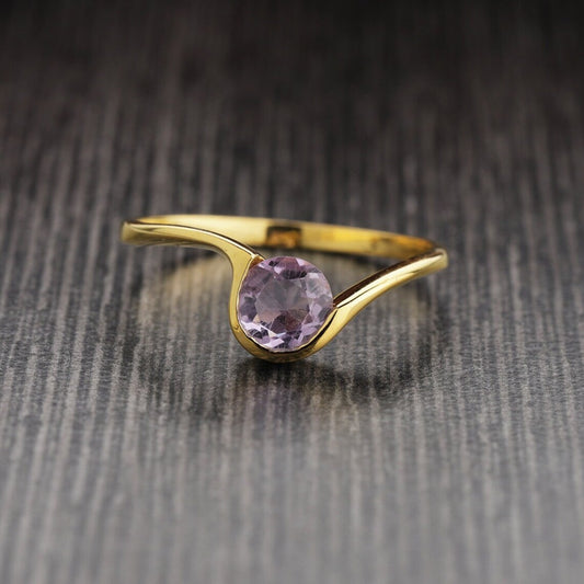 Round Amethyst Ring, Amethyst Gold Ring, Amethyst Gemstone Ring, Round Cut Amethyst Ring, Purple Amethyst gold Ring, Natural Amethyst Ring