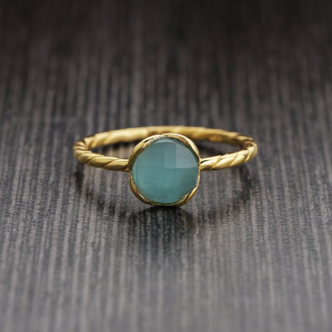 Twisted Band Ring - Blue Chalcedony Gold Plated Sterling Silver Ring