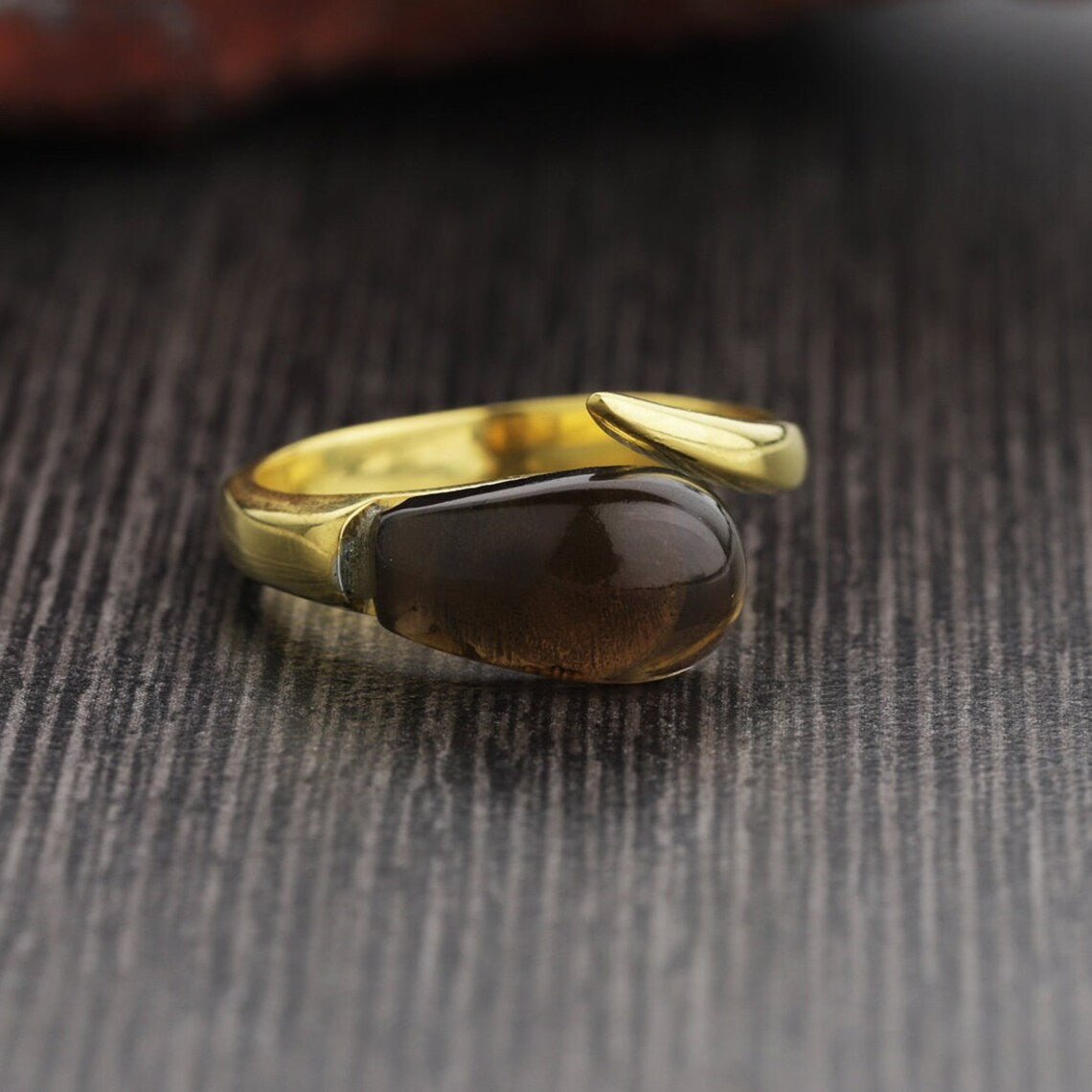 Smoky Quartz Ring - Dolphin Shape Ring - Smokey Quartz Gold Ring - Smoky Gemstone Ring - Stacking Ring - Adjustable
