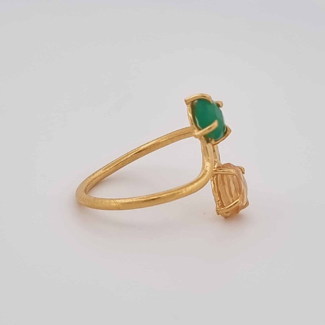 Natural Citrine Ring, Green Onyx Citrine Ring, Gold Ring, Dual Stone Ring, Handmade Ring, Statement Ring For Women's, Gold Plated Ring Adjustable