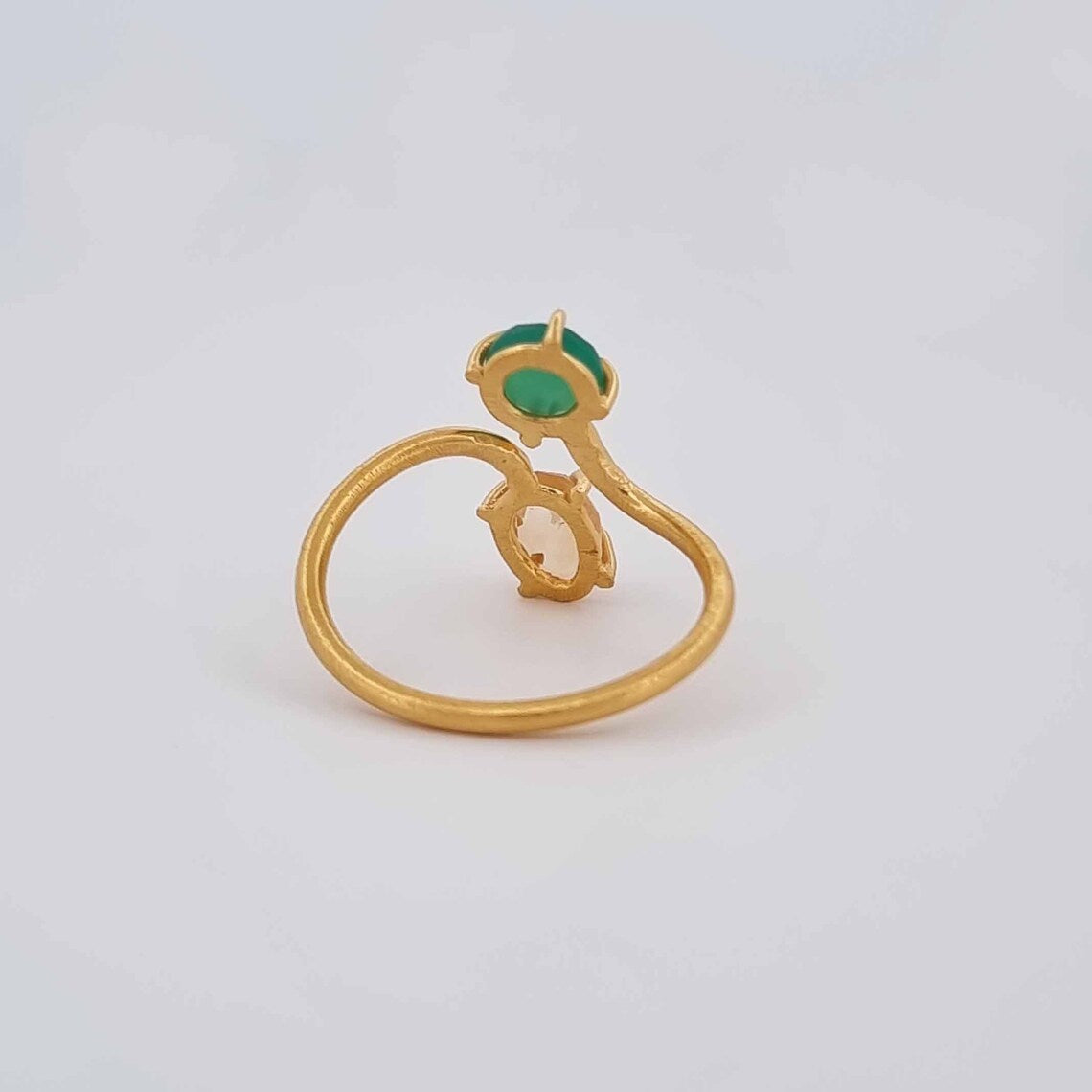 Natural Citrine Ring, Green Onyx Citrine Ring, Gold Ring, Dual Stone Ring, Handmade Ring, Statement Ring For Women's, Gold Plated Ring Adjustable