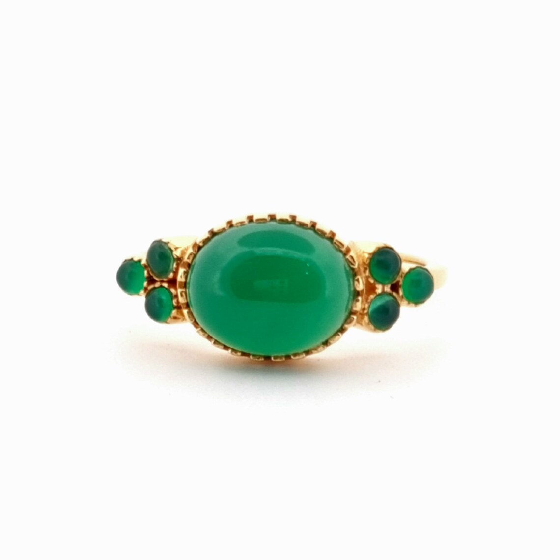 Green Onyx Gold Ring - Green Oval Onyx ring - multi green onyx cluster ring all size rings handmade