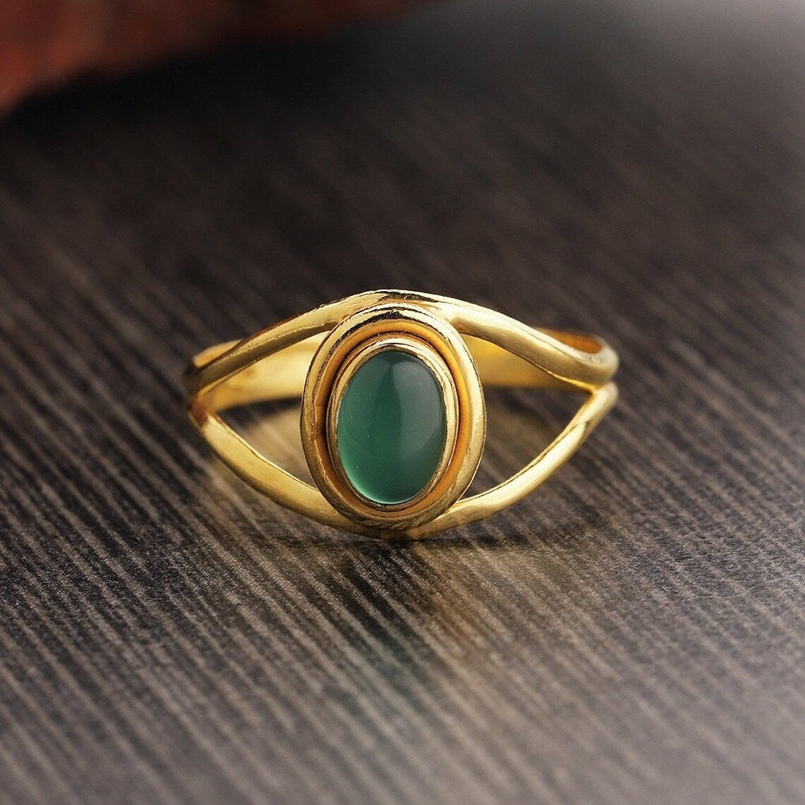 925 Sterling Silver Ring, Natural Green Onyx, Dainty Handmade