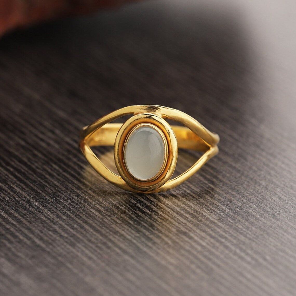 925 Sterling Silver Ring - Aqua Onyx Ring - Aqua Chalcedony - Smooth Oval Handmade Stackable Gold Plated Ring
