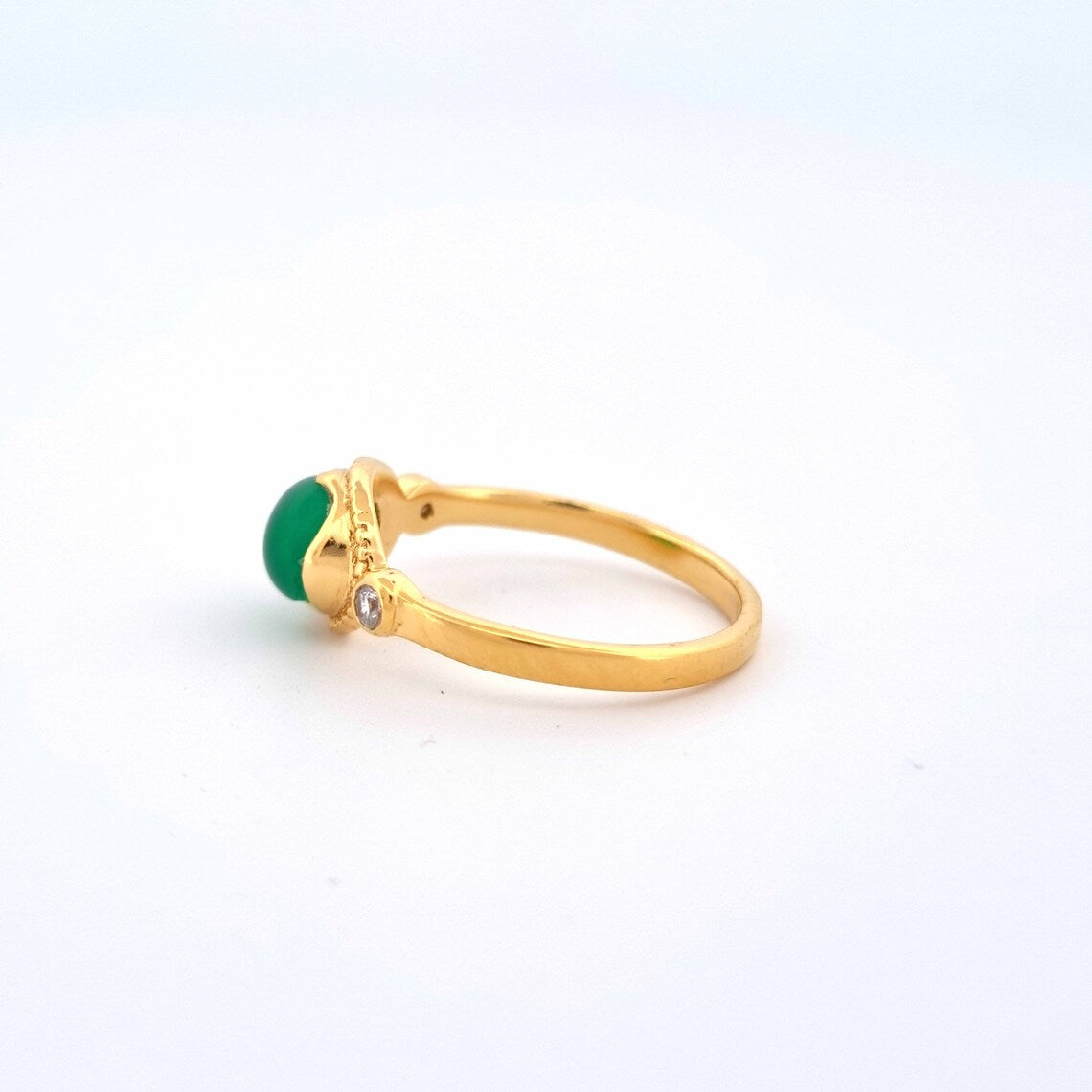 Green Onyx Ring - Green Oval Onyx ring - CZ & green onyx Oval Cabochon ring - Gold Green Onyx Ring Handmade