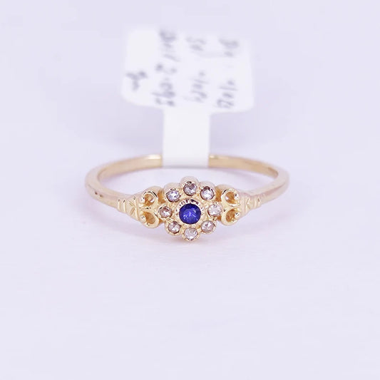 Engagement Ring - Rose Cut Blue Sapphire Diamond Dainty 925 Sterling Silver with Gold Plating